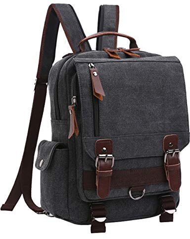 mygreen Canvas Segeltuch Umhängetasche Cross-Body 13-Inch Laptop Messenger Bag Schulter Rucksack (Schwarz-Reißverschluss Schultergurt)