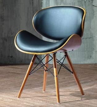 folkbury Chaise de Bureau Style Retro en Similicuir avec Pieds en Bois Finition Noyer (Noir)