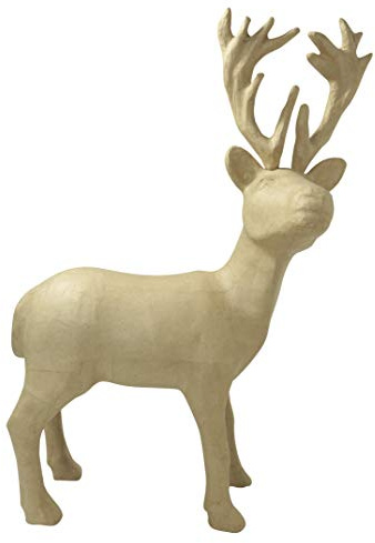 Décopatch LA014C Hirsch (aus Pappmaché, Größe L, 20 x 38,5 x 59 cm, zu Personalisieren) 1 Stück natur