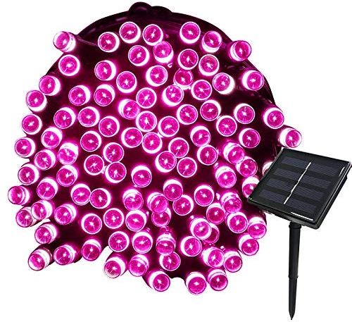 Tuokay, Solar Lichterkette Außen, 22m 200 LED 8 Modi Wasserdicht LED Außenlichterkette, Dekorative Beleuchtung für Garten Balkon Pavillon Terrasse Rasen Hof Zaun Fest Deko (Rosa)
