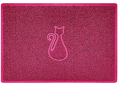 Nicoman CAT Shape Cat Litter Box Mat, Dog Food Feeding Tray Matt, Non-Slip, Easy Clean, Washable(90x60cm,Large),PINK