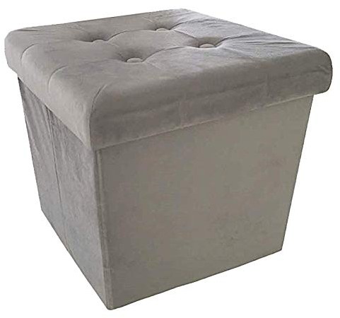 Natsen Sitzhocker mit Stauraum, 38 x 38 x 38 cm, faltbar Sitzwürfel aus Samt, Sitzbank Fußhocker Fußablage Aufbewahrungsbox, Light Grey
