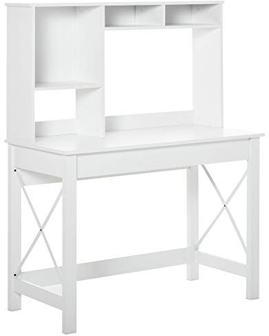 HOMCOM Bureau avec Rangement Bureau bibliothèque Moderne avec étagères et Grand Plateau pour Petits espaces Chambre à Coucher, 105 x 50 x 137,5 cm, Blanc