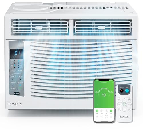 ROVSUN Condizionatore per finestre 6000 BTU, telecomando e timer, ideale per ambienti fino a 250 metri quadrati, 110 V/60 Hz, bianco