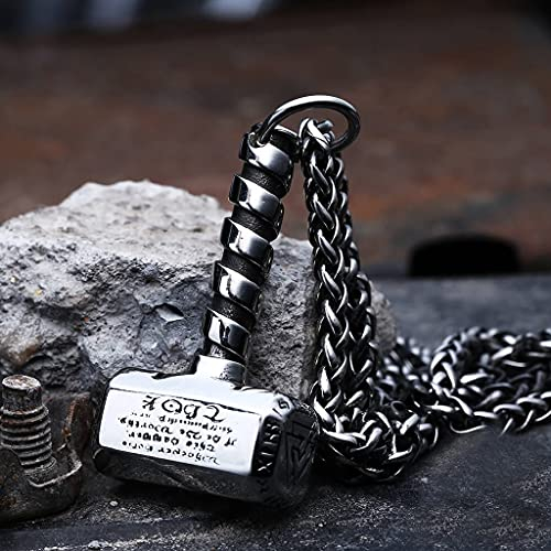 YABEME Viking Thors Hammer Mjolnir Axt Anhänger Halskette, Vintage Edelstahl Nordischen Talisman Rune Amulett Hypoallergener Schmuck, mit 24 Zoll Kielkette,Mjolnir