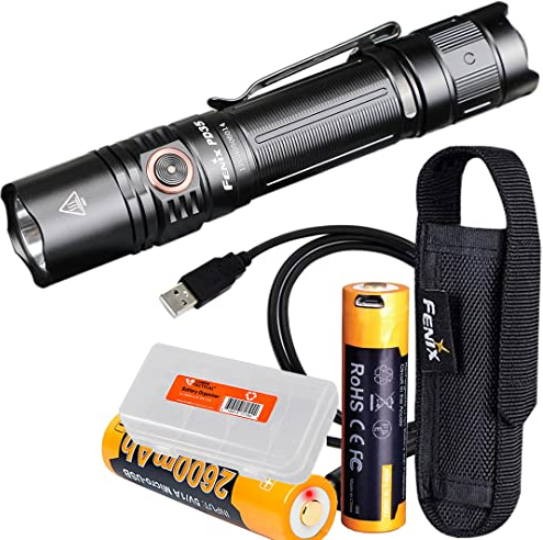 Paket: Fenix PD35 v3.0 Taktische Taschenlampe mit 1700 Lumen und zwei USB-Akkus