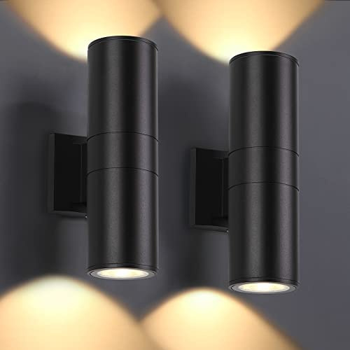 DAKAFUL Outdoor Wall Lights 2 Packs, Integrated LED Cylinder Up Down 12W 2700K Modern Aluminum Light, Waterproof Exterior Light for Porch Patio Door, Matte Black