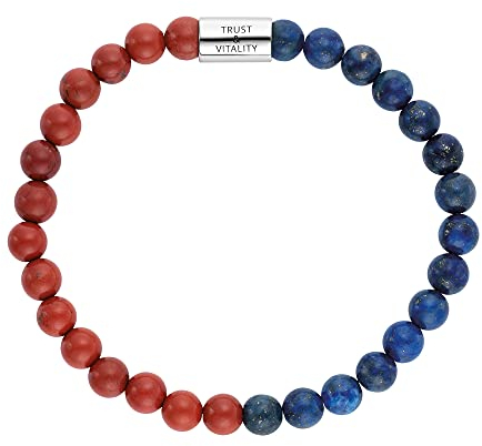 Engelsrufer Damen Stretch-Armband aus Sterling Silber mit 30 echten Edelstein Perlen Roter Jaspis und Lapislazuli - Trust & Vitality Gravur - nickelfrei - Größe: M