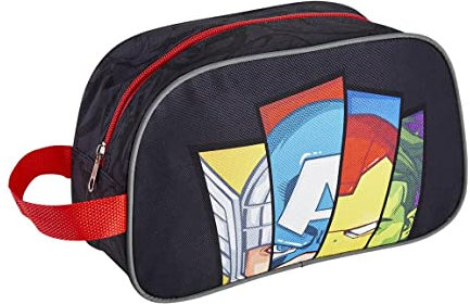 CERDÁ LIFE'S LITTLE MOMENTS - Trousse de Toilette Garçon Trousse de Voyage de The Avengers avec Poche Principale + Module d'Indication Nom - Licence Officielle Marvel, Noir