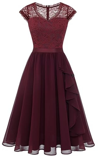 WedTrend Cocktailkleider Kurz Kleid a Linie Ballkleid Damen Konfirmationskleid WT0212 Burgundy S