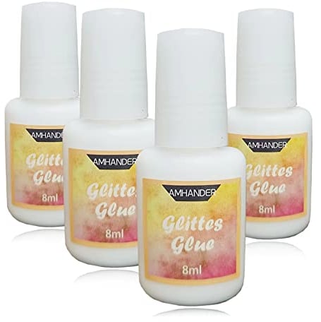 Hautkleber für Glitzertattoos - AMHANDER 8ml Glitter Glue Pinselflasche, Wasserlöslich Glittertattoo-Kleber, Ideal für Halloween, Karneval, Motto-Party, Kostüm-Events & Make-up Artists (4 Pcs)