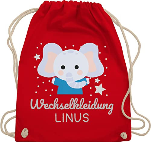 Turnbeutel Rucksack - Kita Beutel Wechselsachen Jungen - Wechselkleidung Elefant - Unisize - Rot - schlafbeutel kindergarten wechselbeutel personalisierte elephant stoffbeutel kindergartenbeutel