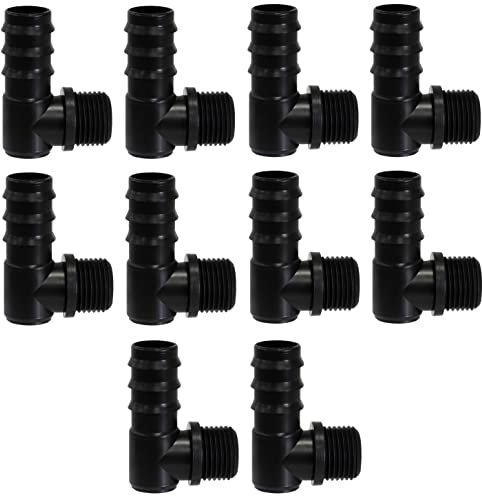 AERZETIX - C62060 - Juego de 10 Puntas racores Codo acanaladas Ø20mm x 1/2'' Rosca Exterior para Manguera de jardín/riego (Multi Temporada) de Ø20mm Sistema por Goteo
