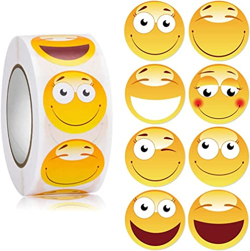 YKKJ Smiley Aufkleber, Gelbe Smiley-Aufkleber, Cartoon-Sticker, 500 Stück, für Sammelalbum, Kunststoff, Holz, Wiederverwendbar, Indoor, Kinder, Lehrer und Schüler