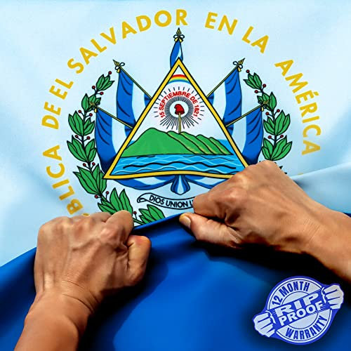 Anley Reißfeste Technologie, doppelseitig, 3-lagig, El Salvador-Flagge, 90x150 cm, lebendige Farben, Segeltuchkopf und knitterarm, die stärksten, langlebigsten salvadoranischen Nationalflaggen