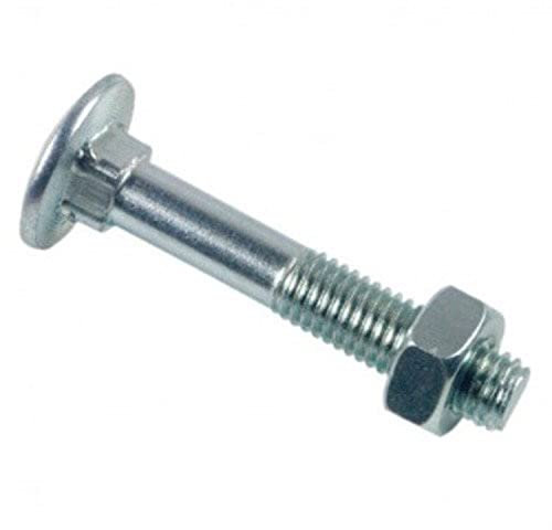 LENNIE, Boulon Tête ronde collet carré TRCC, Zingué blanc, Ø6x80, Boulons TRCC avec écrous 6 pans, Tête ronde collet carré, En acier zingué, Norme DIN 603, Boite de 100