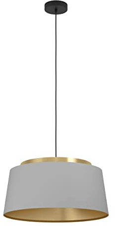 EGLO Pendelleuchte Almerimar, edle Hängelampe für Wohnzimmer und Esstisch, Esszimmerlampe 3-flammig aus Textil und Metall in Grau, Messing und Schwarz, E27 Fassung, Ø 54,5 cm
