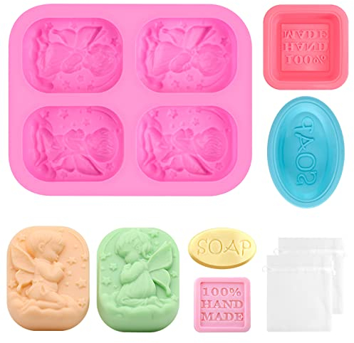3PCS Silicone Soap Mould Rectangle, Baby Angel Handmade Soap Moulds, DIY Baking Tray Silicone Soap Molds, Food Grade 3D Mold for Making Craft Candle Candy Chocolate Cake