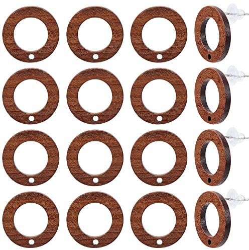 SUNNYCLUE 1boîte 30pièces en Bois Clou d'oreille en Bois Tiges de Boucle d'oreille Clou avec Trou Naturel Plat Rond Blanc 304 Broches en Acier Inoxydable Tiges d'oreille pour la Fabrication de Bijoux