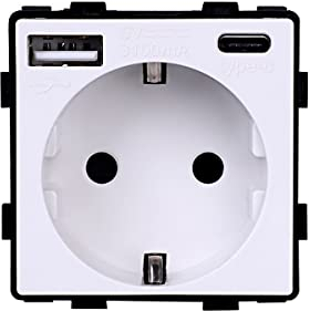 Luxus-Time Wippschalter Lichtschalter Steckdosen Glas Rahmen Unterputzdose UP Schuko Wipp Wandschalter Einbau Kippschalter Weiß (Modul: Steckdose mit USB Typ A/C 20W)