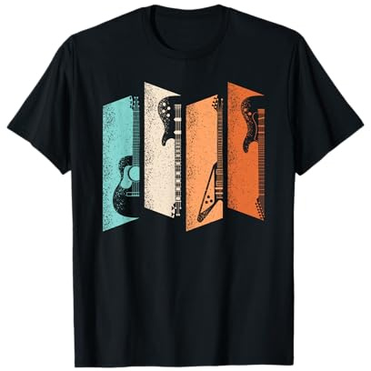 Retro E-Gitarre Akustik Bass Rock Musiker Gitarristen T-Shirt