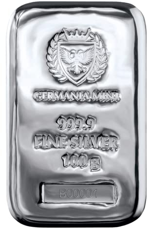 Germania Mint 100 Gramm 999,9 Silber Feinsilber Silberbarren Gussbarren World of Coins