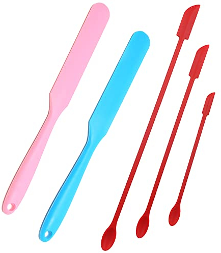 5-Piece Set Silicone Jar Spatulas Non-Stick Cream Flexible Spatula Mini Silicone Slim Spatula Spoon Set for Home and Beauty Salon Use