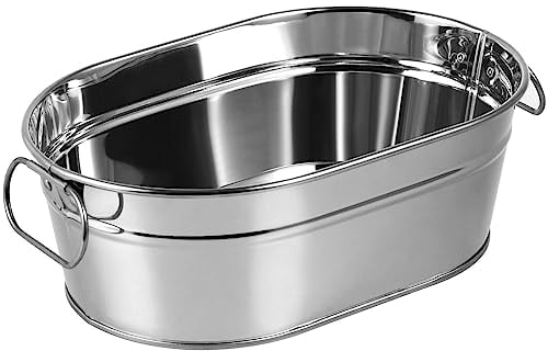 Luxshiny Secchiello Ghiaccio Barile Ovale zincato per Bevande Metallo Secchiello per Birra Adatto per Casa, Bar, Ristorante, Festa(Argento)