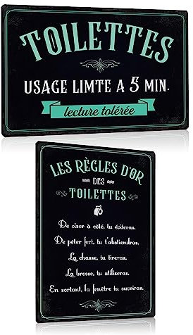 ESFIVHO Lot de 2 - Toilettes Plaque Metal avec Humour Citation Français - Les règles des Toilettes - Drôle WC Panneau Pancarte - Decoration Murale Pour Maison Salle de Bain 20x30cm (Set 03)