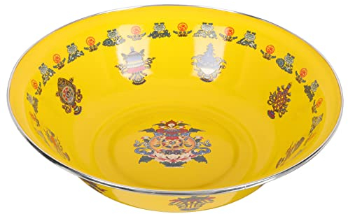 PAREKS 1 tazón grande para mezclar esmalte, ensaladera vintage, lavabo de lavado de esmalte, cuenco de sopa vintage, cuenco grande para sopa esmaltado, tazón para servir (color: amarillo)
