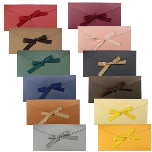 yivom 12 Stück Geschenkumschläge Farbiger Briefumschläge Briefumschläge Weihnachten Farbige Kraftpapier Umschläge mit Bändern für Einladungen Briefe Geburtstagskarten Postkarten