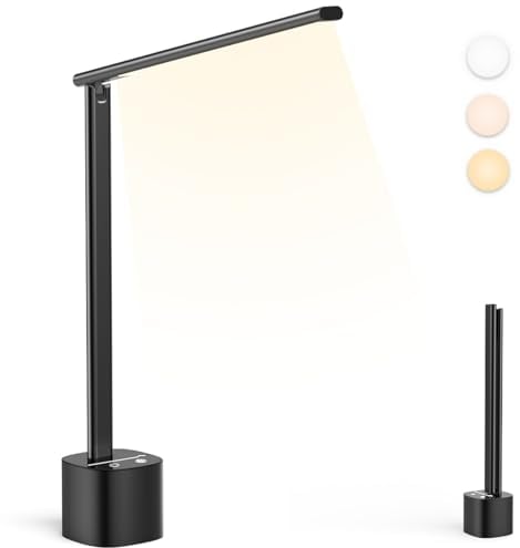 Hapfish Lampara de mesa recargable inalambrica, 5000mAh Flexo escritorio de aluminio, portatil, ajustable y plegable, Luz sin cables para mesita de noche, trabajo, interior y exterior (Negro)