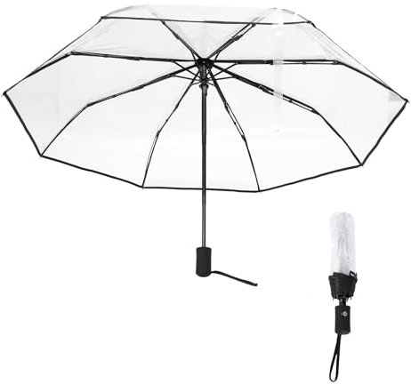 Juwacoo Transparenter Automatischer, Taschenschirm Automatik Durchsichtig Taschenschirm Sturmfest Umbrella, Mini Sturmschirm Klein Automatik, Schwarz Design