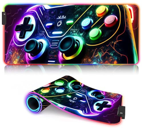 Grand Tapis Souris Jeu LED RGB 14 Modes Lumineux, Grand Tapis Souris Jeu antidérapant, Grand Clavier et Tapis Souris étendu pour PC, Ordinateur Portable, Bureau, Jeu néon 13,77 x 23,6 Pouces