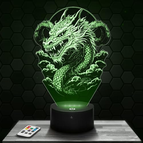 Lampephoto.fr Nachttischlampe Japanischer Drache deko China. Geschenkidee Mann Frau objekt Japanischer Drache Nachtlicht Erwachsene deko Zimmer. Weihnachten TOP