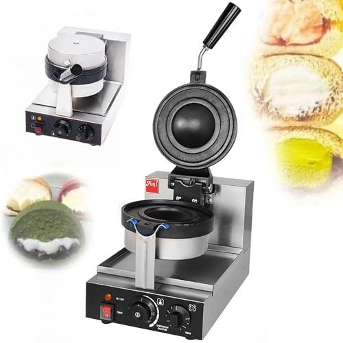 Qiang EIS Panini Press Burger-Waffelmaschine Waffelgröße: ø 10cm,Antihaftbeschichtung Edelstahl 50-300℃ Stufenlos Waffeleisen Drehbar 180°,Für Mini Burger,Waffel,Plätzchen,Pfannkuchen,Singlehead