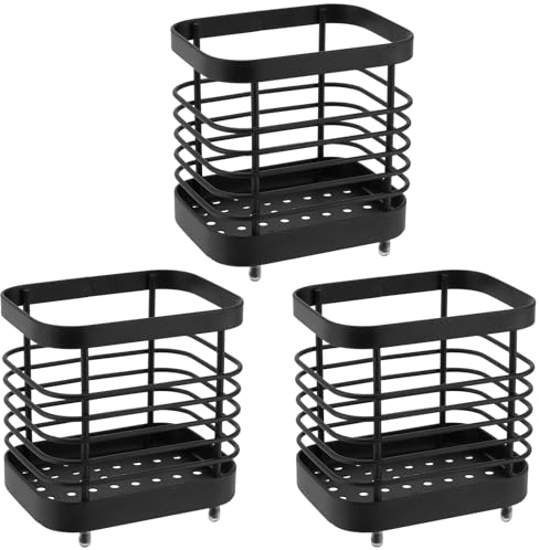 UNGFEI 3 PCS 10.5 x 10 x 7.5cm Black Kitchen Cooking Utensils Cutlery Drainer, Stainless Steel Sink Tidy Cutlery Drainer for Knife, Fork, Spoon