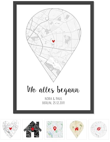 OWLBOOK® Personalisierte Geschenke für Frauen | Wo alles begann Bild mit Landkarte & Koordinaten | Geburtstagsgeschenke für Frauen | Hochzeitsgeschenke Jahrestag Silber Karte Papier