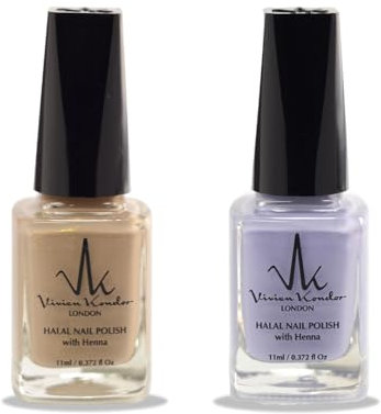 (2Pcs Set) Henna Infused Halal Nail Polish Water Permeable Nail Polish Wudhu and Vegan Friendly Long lasting Shiny Nail polish (Rose Gold + Lavender)