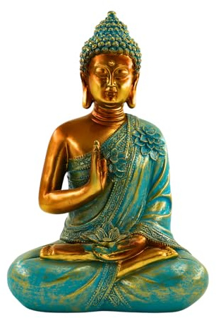 MF Avalokiteshvara in Mintgrün, Elegante Buddha Skulptur, Höhe 31,5 cm
