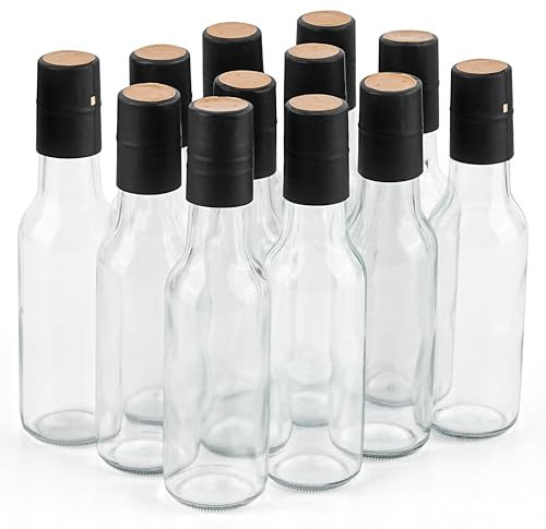 Winter Shore Petites Bouteilles en Verre de 150 ml avec Bouchons & Capsules Thermorétractables (Lot de 12) - Mini Bouteille Alcool Réutilisables - Bouteille Vin Vide - Bouteille Lait Verre