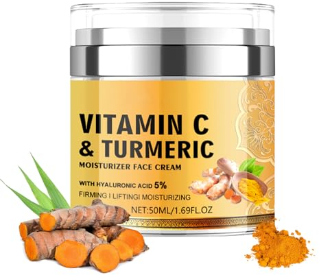 Kurkuma Vitamin C Gesichtscreme, Kurkuma-Creme zur Korrektur Dunkler Flecken, Vitamin C Creme für Gesicht, Anti Aging Feuchtigkeits Hautstraffungs und Aufhellungscreme, für Jeden Hauttypen Collagen