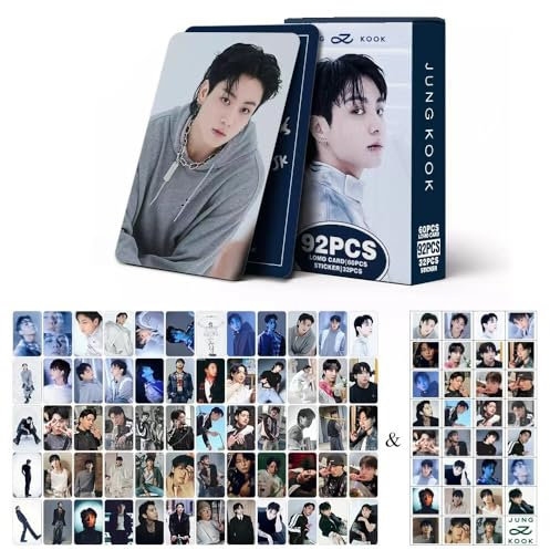 92 Stück V JUNGKOOK Jimin Jin Suga J-HOPE RM Fotokarten, Grußkarten, Sammlung, Mini-Karte, Postkarte, Lomo-Karten und 32 Aufkleber (Jungkook)