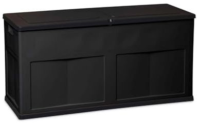 Avilia Aufbewahrungsbox für Gartengeräte, aus strapazierfähigem Harz und Holzplatten, 320 l, 119 x 46 x 60 cm, Schwarz