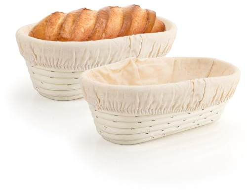 YKUKIZEE 2 Pcs Oval Sourdough Bread Proofing Basket Rattan Banneton | 25x15x8 cm, with Cloth Liner, for Professional and Home Bakers Making