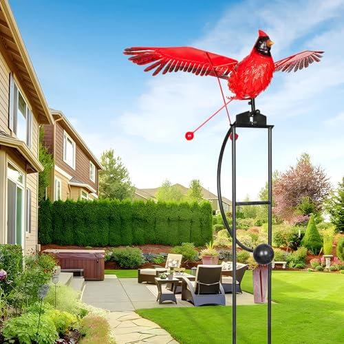 DEMAGNNIE Großer Kardinal-Gartenstecker, dekorative Gartenpfähle, Schaukel-Gartenstecker mit Schaukelbewegung, flatternde Flügel im Wind, Kardinal-Metallskulptur, Schaukelblancer-Skulptur für