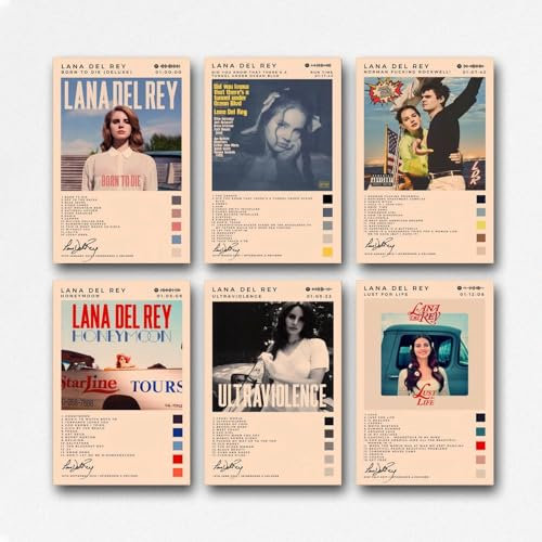 VSGWPACF Lana Del Rey Albumcover-Poster, Musik-Leinwandposter für Schlafzimmer, Ästhetische Wandkunst und Drucke, 20 x 30 cm, Stil 4, 6 Stück