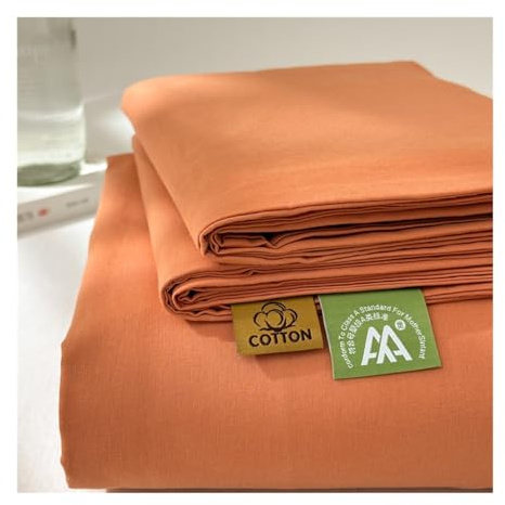Bettlaken ohne Gummizug Betttuch Haustuch Flaches Laken Weich 100% Gewaschener Baumwolle ohne Gummizug Bequem und Atmungsaktiv(Orange,160x230cm)