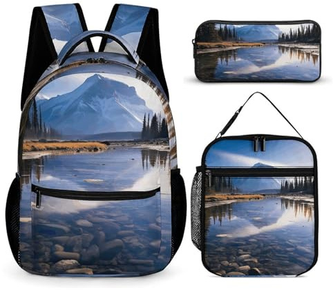 BTCOWZRV 3-teiliges Rucksack-Set, große Kapazität, multifunktional, herrliche Sicht in Banff, Laptop-Rucksack mit Lunchtasche, Federmäppchen, trendiger Rucksack und Stifttasche, 3-in-1-Set,