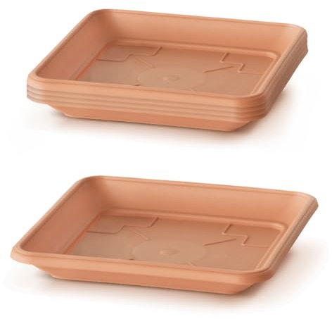 IMJ-Global Set di 5 Sottovasi Quadrati Terra PKWT in Plastica 41x41x5,4 cm da Interno Esterno Colore Terracotta Design Classici
